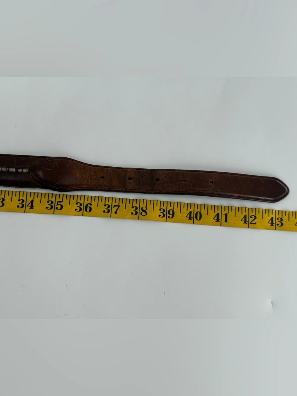 Vintage‎ Brighton Brown Leather Mother of Pearl Beaded Belt 38